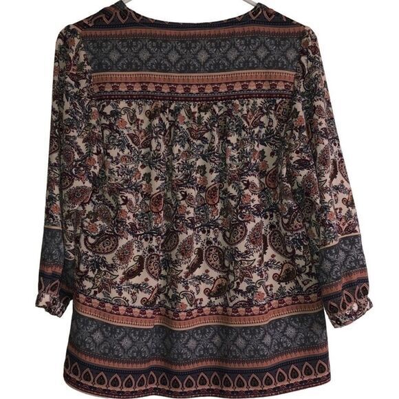 Knox Rose top XS bohemian tassel tie peasant textured paisley print - Picture 5 of 5